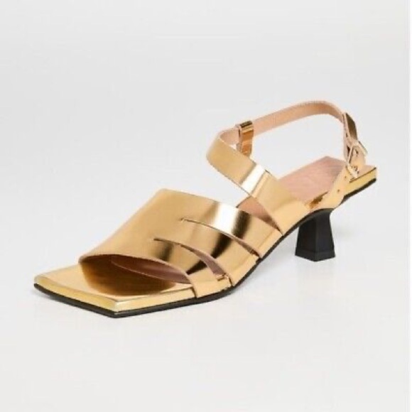 Ganni gold leather kitten heel sandals - size 40 / US 9 - Picture 2 of 8